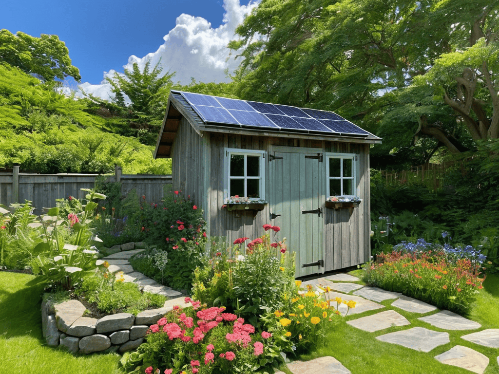 Backyard solar shed power system shining